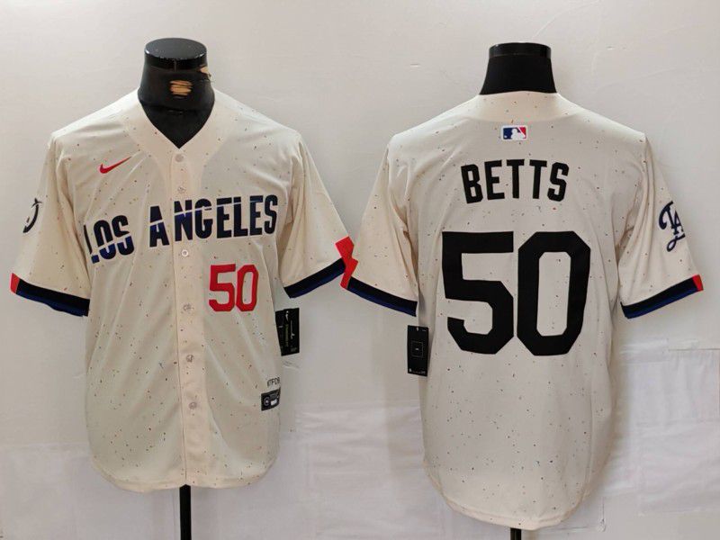 Men Los Angeles Dodgers #50 Betts Cream Fashion Nike Game MLB Jersey style 7012
